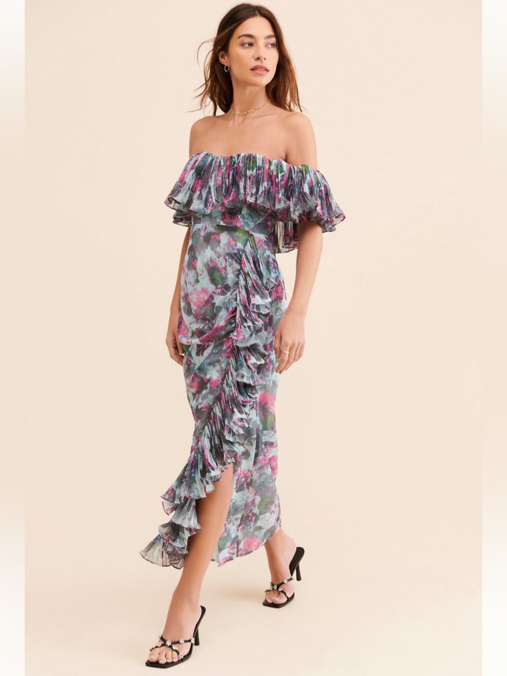 Anthropologie Hutch Ruffled Off the Shoulder Column Dress